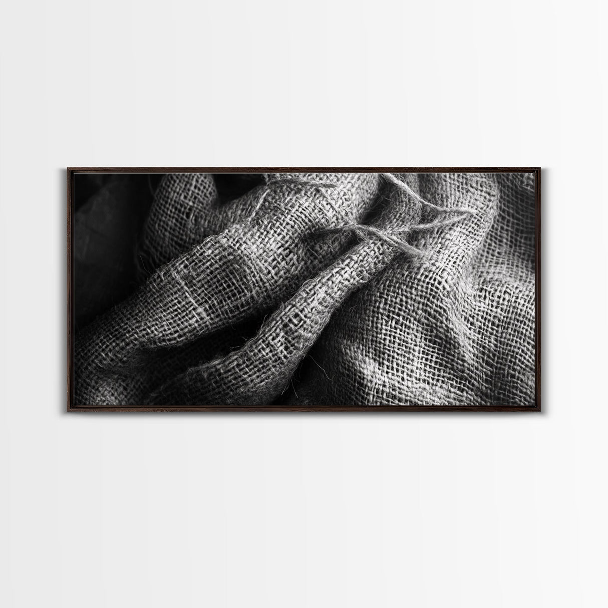 Burlap Texture Close-Up, Woven Fabric Detail Art, Earthy Natural Theme, Framed Canvas Print, Kitchen Wall Art, Boho Textile Decor