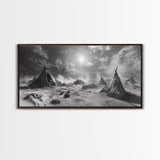 Desert Tent Scene, Surreal Tribal Landscape, Stormy Sky Tents, Canvas Print, Living Room Wall Art, Boho Nomad Aesthetic, Living Room Wall Art