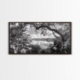 Tree Arch Reflection, Tranquil River View, Nature Canopy Water, Framed Canvas Print, Bedroom Wall Art, Zen Landscape Art, Cabin Decor