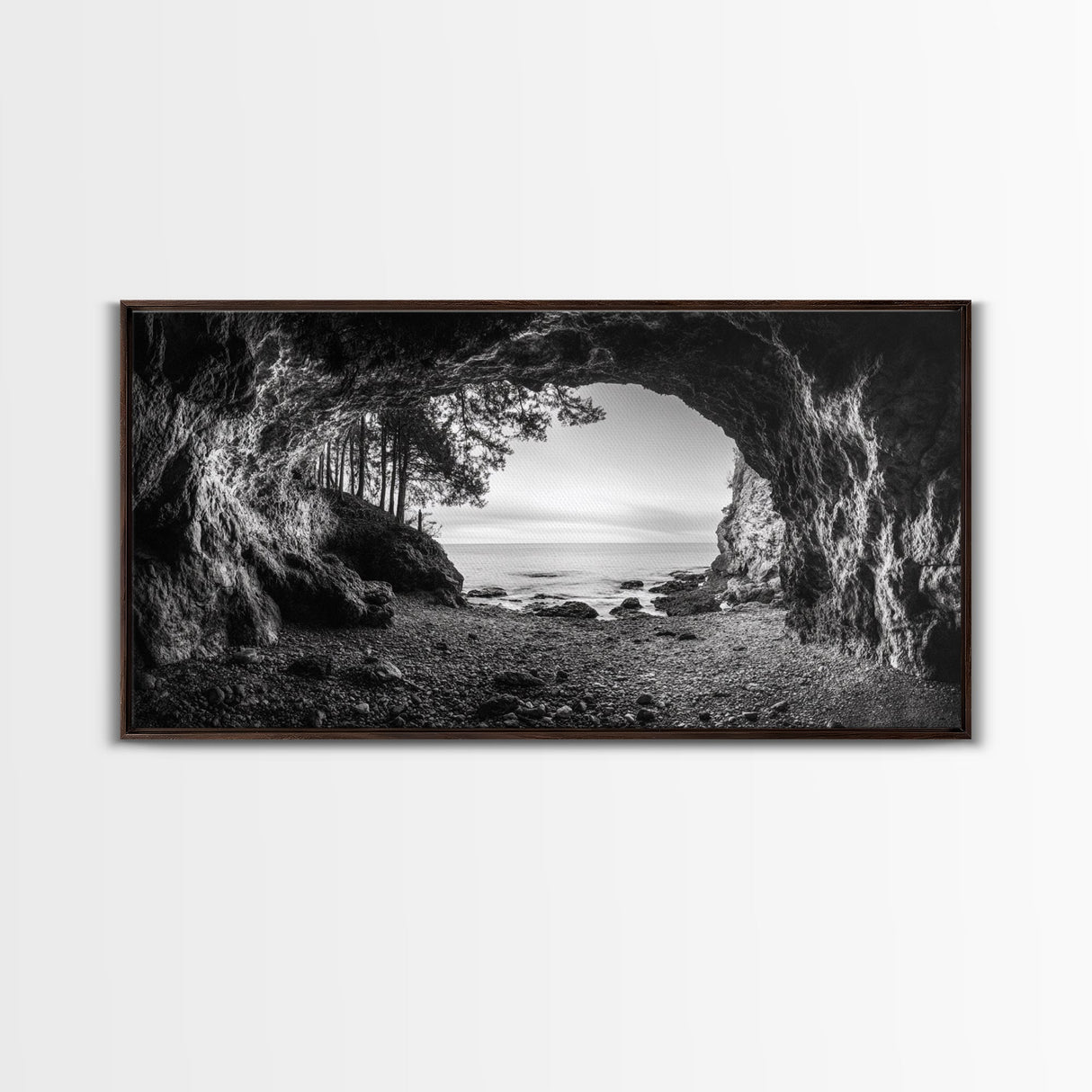 Ocean Cave Opening, Rugged Shoreline Exit, Dramatic Coastal Rock, Canvas Print, Entryway Wall Art, Moody Nautical Decor, Farmhouse Entryway
