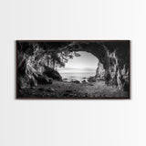 Ocean Cave Opening, Rugged Shoreline Exit, Dramatic Coastal Rock, Canvas Print, Entryway Wall Art, Moody Nautical Decor, Farmhouse Entryway