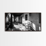 Porch Shadows Light, Rustic Patio, Black and White Decor, Farmhouse Entryway, Framed Canvas Print, Country Kitchen Wall Art, Bedroom Wall Art