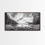 Forest Lake Serenity, Monochrome Nature, Tranquil Landscape, Canvas Print, Lodge Wall Art, Minimalist Cabin Decor, Black White