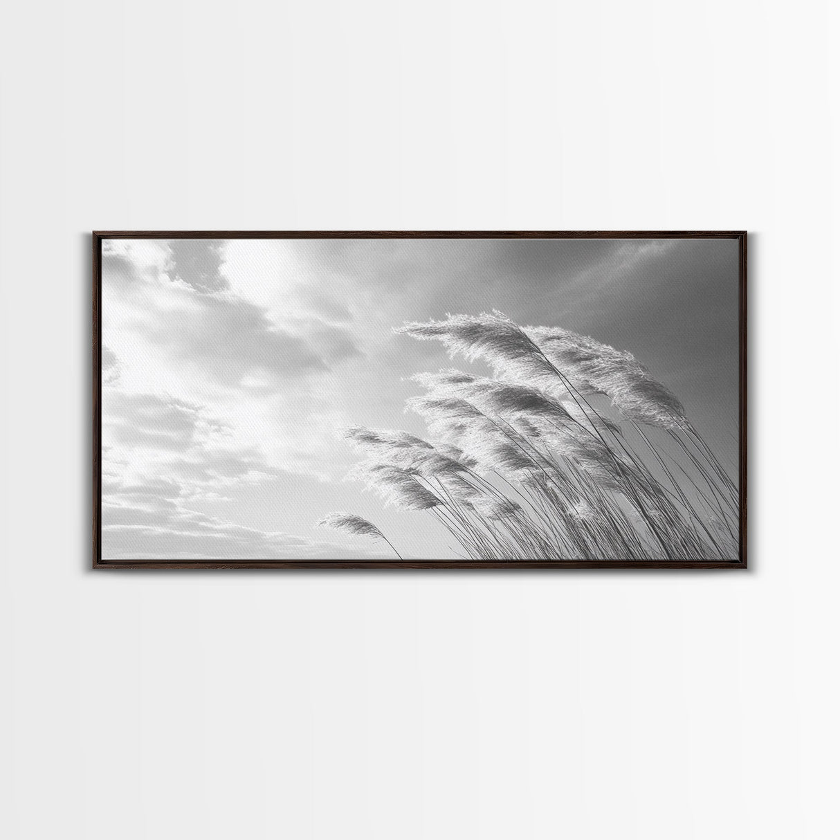 Windswept Grass, Minimal Nature, Calm Sky, Neutral Art, Framed Canvas Print, Bedroom Wall Art, Scandinavian Decor, Peaceful Pastel Tones