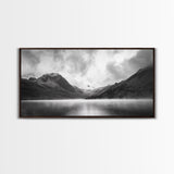 Mountain Lake, Misty Valley, Nature Serenity, Moody Landscape, Framed Canvas Print, Living Room Wall Art, Rustic Cabin Aesthetic
