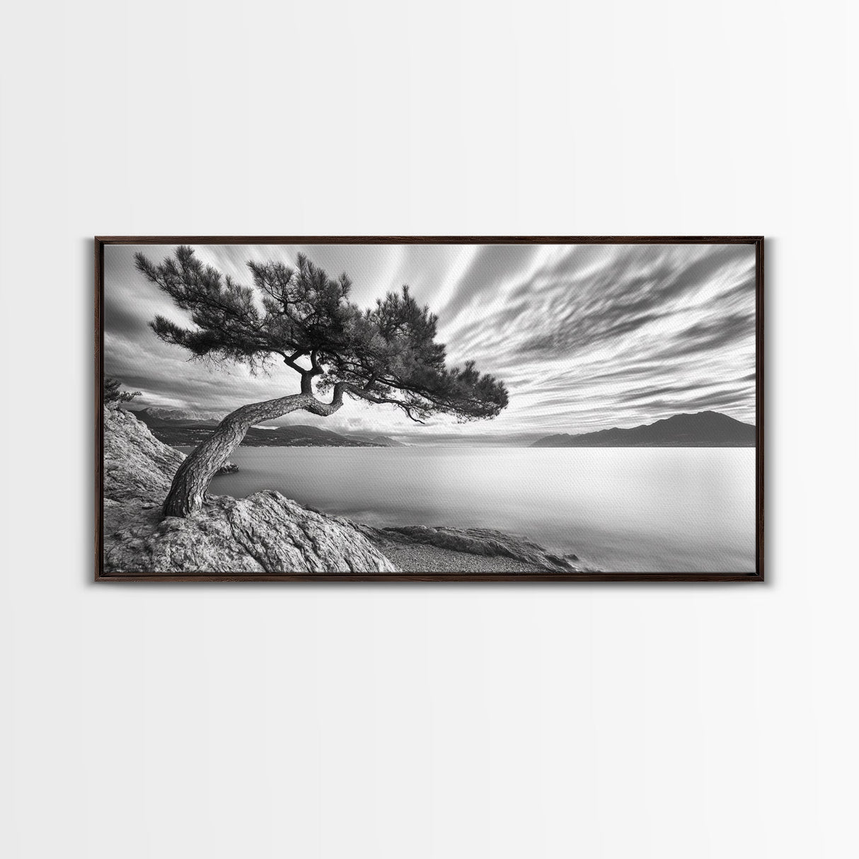 Tree Horizon, Curved Pine, Coastal Calm, Zen Scene, Canvas Print, Living Room Wall Art, Wabi Sabi Decor, Natural Minimal Aesthetic