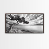 Tree Horizon, Curved Pine, Coastal Calm, Zen Scene, Canvas Print, Living Room Wall Art, Wabi Sabi Decor, Natural Minimal Aesthetic
