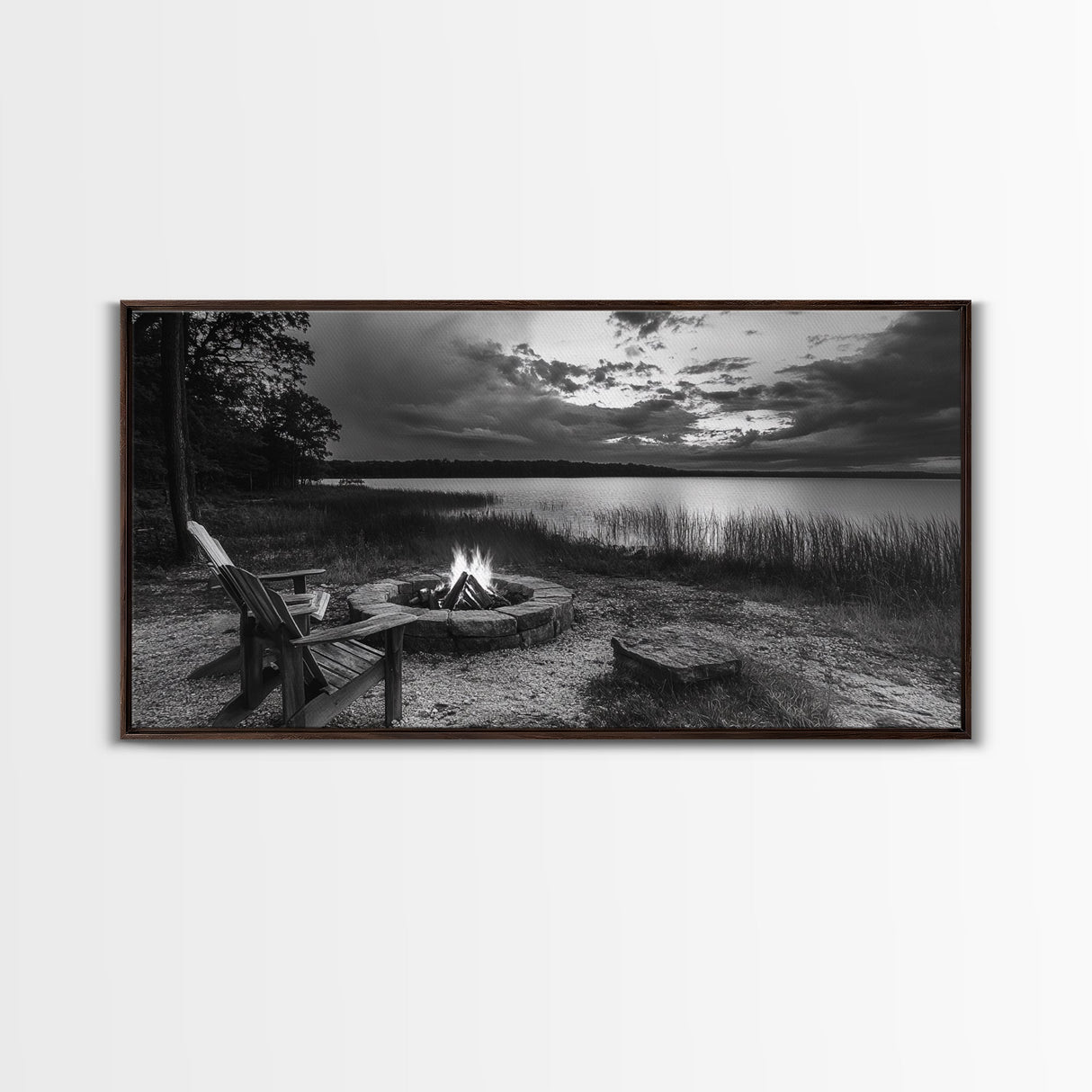 Fire Pit, Lake Sunset, Rustic Outdoors, Autumn Glow, Canvas Print, Cabin Wall Art, Fall Decor, Cozy Fireside Vibe, Nature Escape