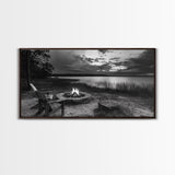 Fire Pit, Lake Sunset, Rustic Outdoors, Autumn Glow, Canvas Print, Cabin Wall Art, Fall Decor, Cozy Fireside Vibe, Nature Escape