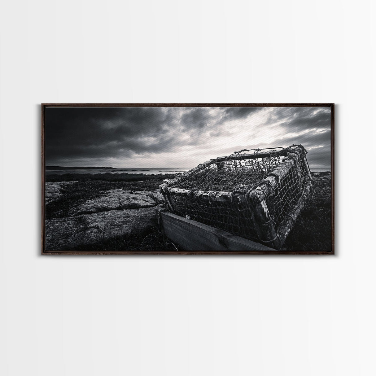 Lobster Trap, Coastal Texture, Rustic Fishing, Ocean Mood, Framed Canvas Print, Nautical Wall Art, Rustic Beach Decor, Man Cave Art