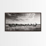 Elk Herd, Prairie Wildlife, Autumn Nature, Rustic Landscape, Framed Canvas Print, Western Wall Decor, Cabin Art, Living Room Print