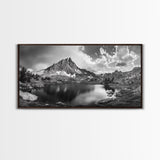 Alpine Lake, Rocky Mountain, Scenic Vista, Nature Reflection, Framed Canvas Print, Rustic Wall Art, Bedroom Wilderness Decor