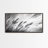 Pampas Grass, Wind Blown, Sky Motion, Autumn Field, Framed Canvas Print, Boho Wall Art, Bedroom Fall Botanical Decor, Living Room Decor