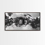 Tropical Beach Shack, Rustic Coastal Decor, Island Vibes, Palm Tree Jungle, Framed Canvas Print, Boho Living Room Wall Art
