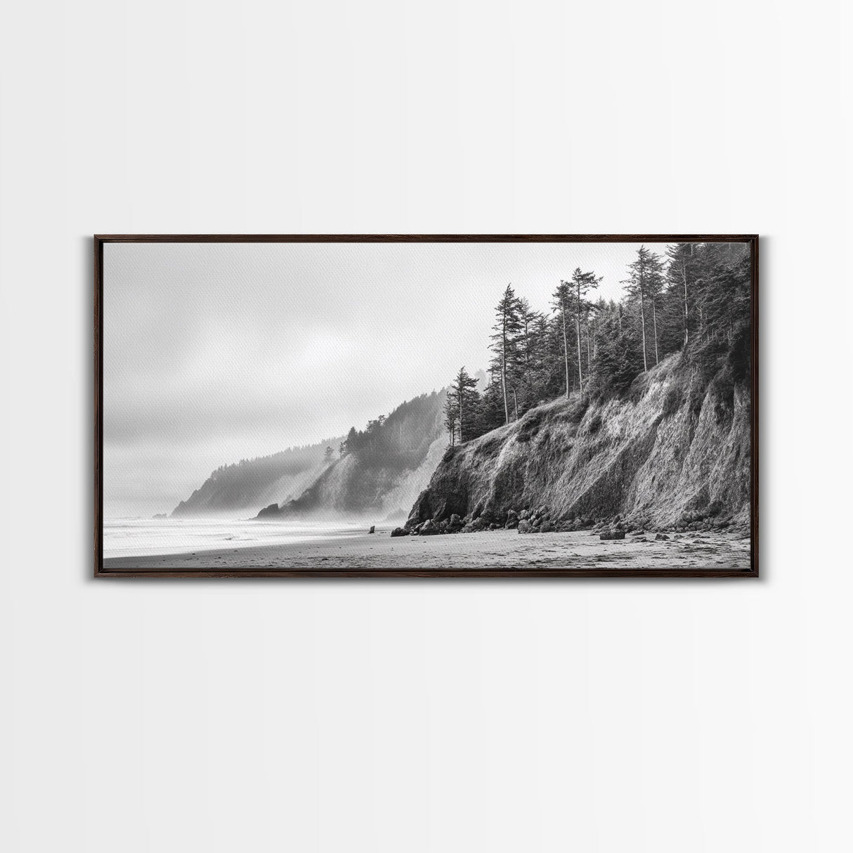 Pacific Coast Cliffs, Moody Nature Photography, Ocean View Landscape, Framed Canvas Print, Coastal Bedroom or Office Wall Art