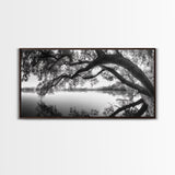 Serene Lake View, Tree Reflections, Calm Nature Landscape, Framed Canvas Print, Minimalist Bedroom or Spa Bathroom Wall Art
