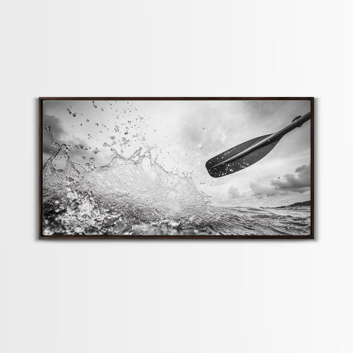 Water Splash Paddle, Adventure Photography, Kayaking Ocean Scene, Framed Canvas Print, Modern Bathroom or Coastal Wall Art
