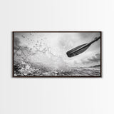 Water Splash Paddle, Adventure Photography, Kayaking Ocean Scene, Framed Canvas Print, Modern Bathroom or Coastal Wall Art