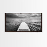 Ocean Horizon Board, Paddleboarding Adventure, Cloudy Sea Landscape, Framed Canvas Print, Modern Coastal Office or Living Room Art