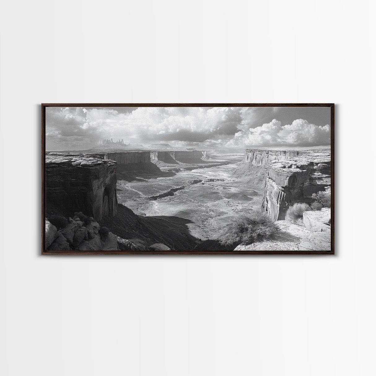Desert Canyon Vista, Monument Valley View, Rugged Landscape Photography, Framed Canvas Print, Western Living Room Wall Art