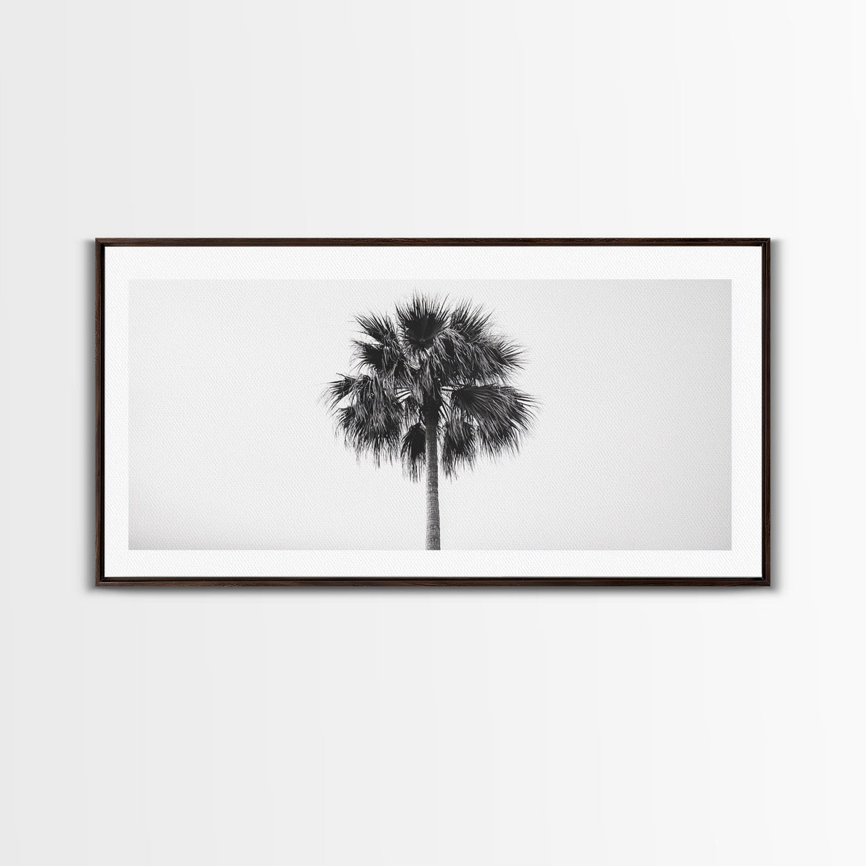 Minimal Palm Tree, Tropical Simplicity, Black and White Art, Framed Canvas Print, Modern Entryway or Minimalist Bathroom Wall Art