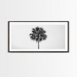 Minimal Palm Tree, Tropical Simplicity, Black and White Art, Framed Canvas Print, Modern Entryway or Minimalist Bathroom Wall Art