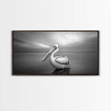 Ocean Pelican, Peaceful Bird Portrait, Coastal Wildlife Art, Framed Canvas Print, Minimalist Entryway or Beach House Wall Art