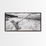 Axe in Sand, Abandoned Tool Scene, Rustic Coastal Mood, Framed Canvas Print, Cabin Wall Art or Moody Fall Living Room Decor, Bathroom Wall Art
