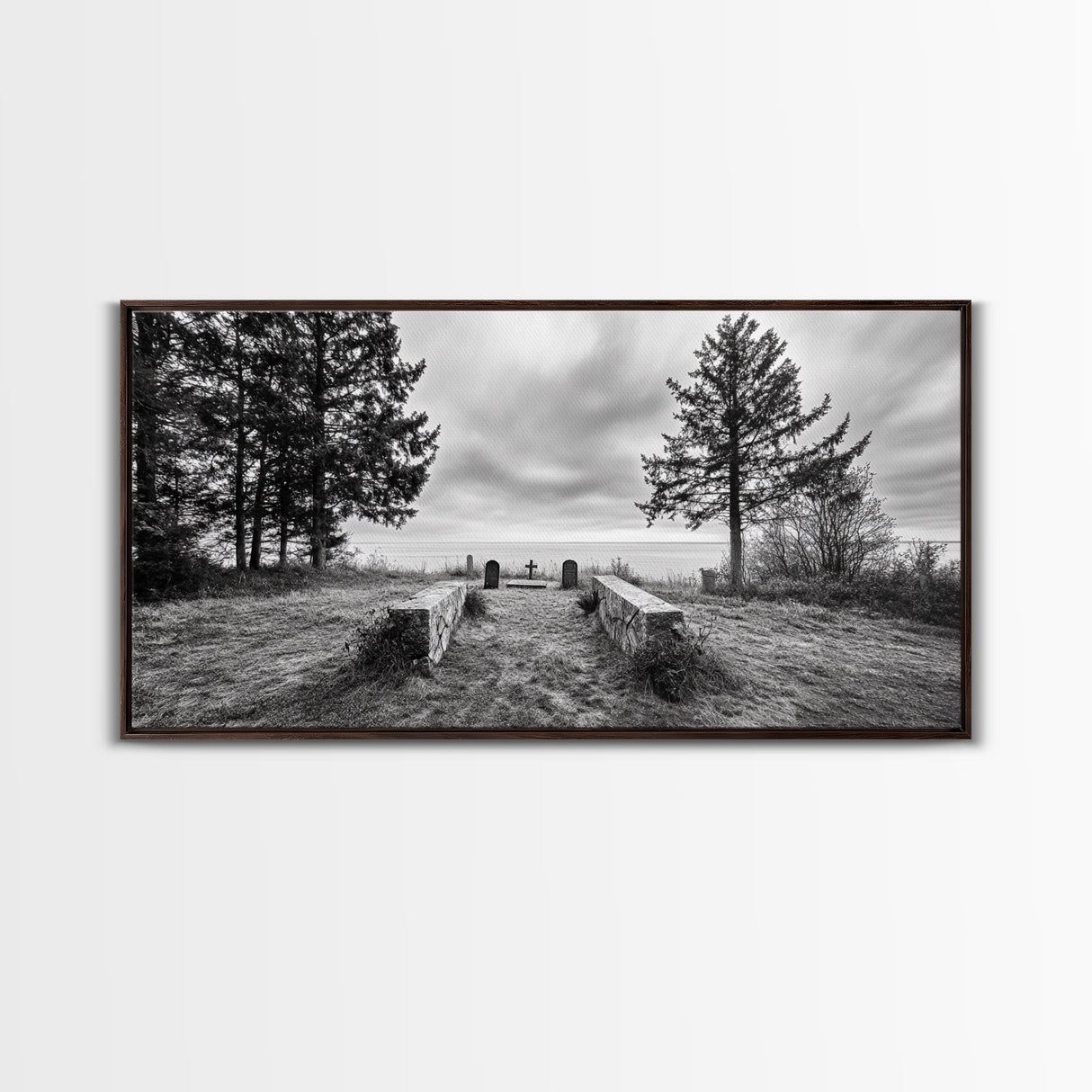 Coastal Graveyard, Moody Seascape, Quiet Reflection Scene, Framed Canvas Print, Gothic Office or Haunted Fall Wall Art Decor, Hallway Wall Art