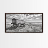 Prairie Wagon, Western Landscape, Old West Photography, Framed Canvas Print, Farmhouse Entryway or Rustic Fall Living Room Art
