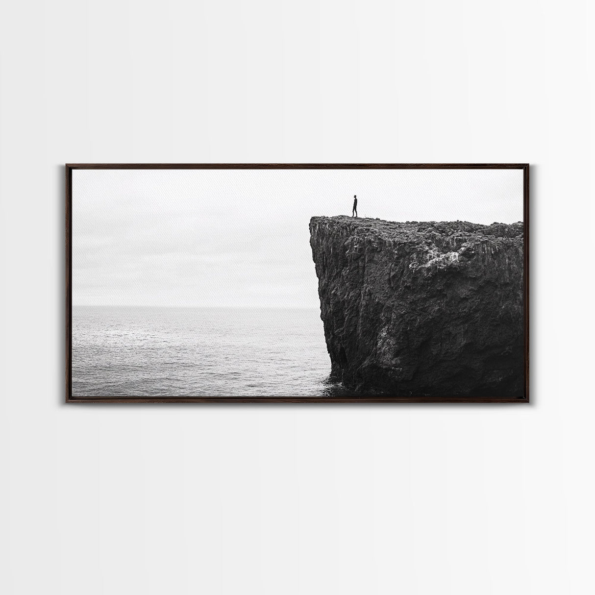 Ocean Cliff, Brave Explorer, Minimal Landscape, Adventure Wall Art, Framed Canvas Print, Modern Home Decor, Inspirational Office Art