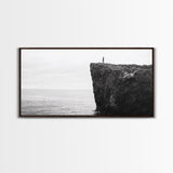 Ocean Cliff, Brave Explorer, Minimal Landscape, Adventure Wall Art, Framed Canvas Print, Modern Home Decor, Inspirational Office Art