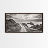 Coastal Cliff Path, Ocean View Trail, Windswept Grass Art, Seaside Wall Decor, Framed Canvas Print, Bedroom Art, Nature Lover Gift
