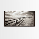 Countryside Fence Trail, Rolling Hills Walk, Prairie Path View, Framed Canvas Print, Western Art, Fall Wall Decor, Office Wall Art