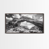 Natural Rock Arch, Seaside Cliff View, Desert Coastal Window, Framed Canvas Print, Boho Earth Tones, Living Room Wall Decor