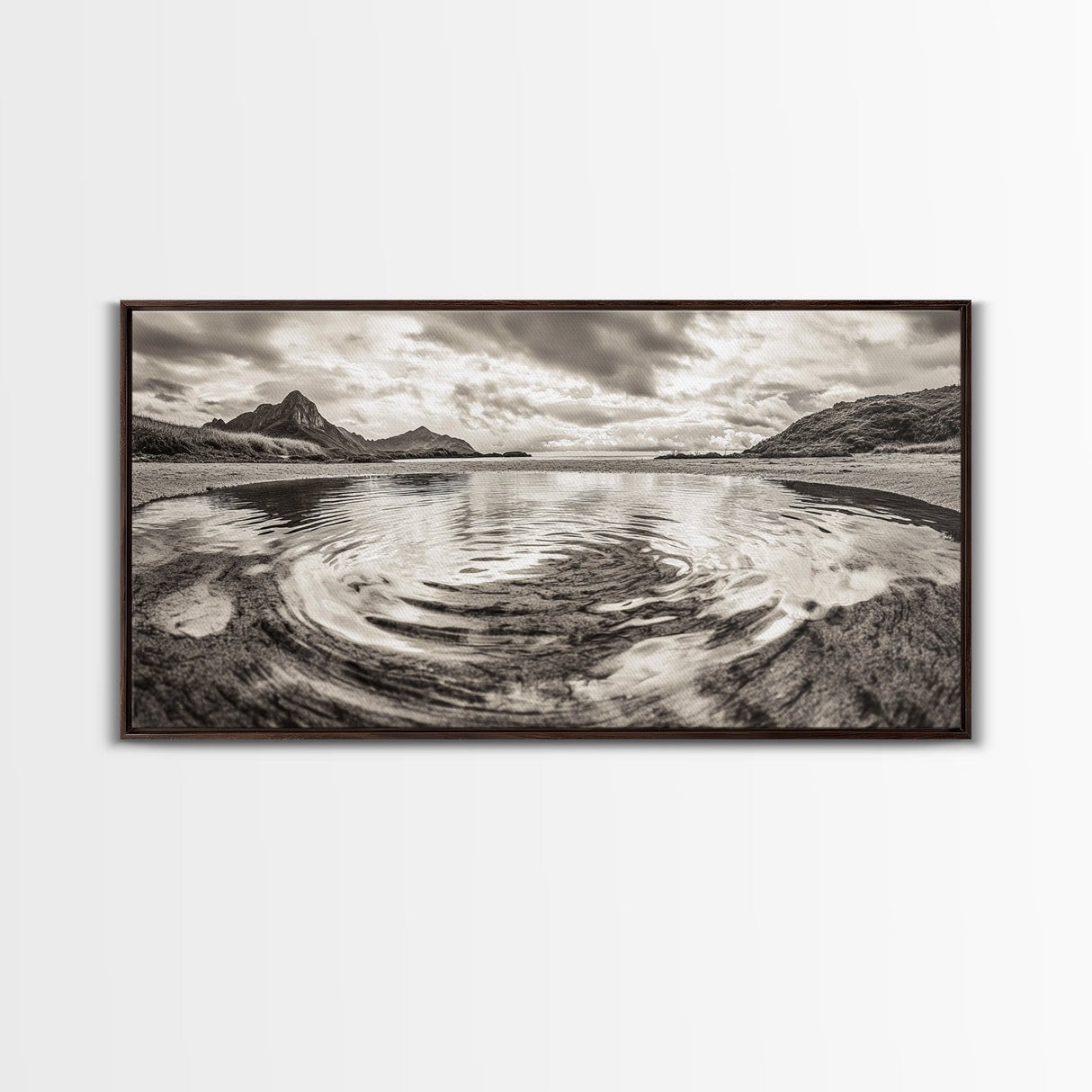 Rippled Water, Mountain View, Serene Beach, Nature Landscape, Canvas Print, minimalist art, spa decor, Scandinavian wall accent