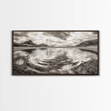 Rippled Water, Mountain View, Serene Beach, Nature Landscape, Canvas Print, minimalist art, spa decor, Scandinavian wall accent