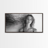 Ocean Texture, Abstract Waves, Modern Female, Artistic Portrait, Canvas Print, fashion wall art, glam room decor, minimal black white