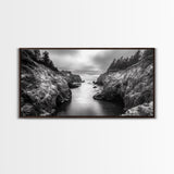 Ocean Passage, Cliff Channel, Rugged Coast, Forest Horizon, Canvas Print, dramatic nature art, large wall piece, hallway landscape art