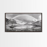 Rainbow, River Valley, Highland Scene, Minimalist Landscape Art, Framed Canvas Print, Entryway Decor, Rustic Nature Print, Calming Wall Art