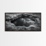 Sky Reflection, Stone Pool, Abstract Nature, Moody Minimalist Art, Framed Canvas Print, Bedroom Wall Art, Contemporary Monochrome Decor