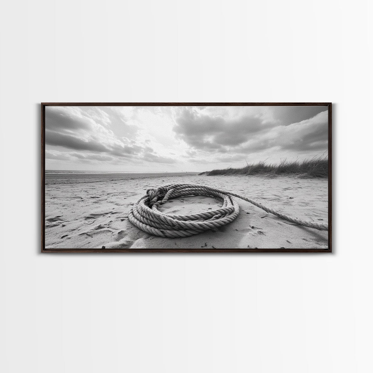 Beach Rope Still, Sand Dune Landscape, Seaside Art, Coastal Minimalist, Canvas Print, Neutral Wall Art, Living Room Coastal Decor, Nautical Style
