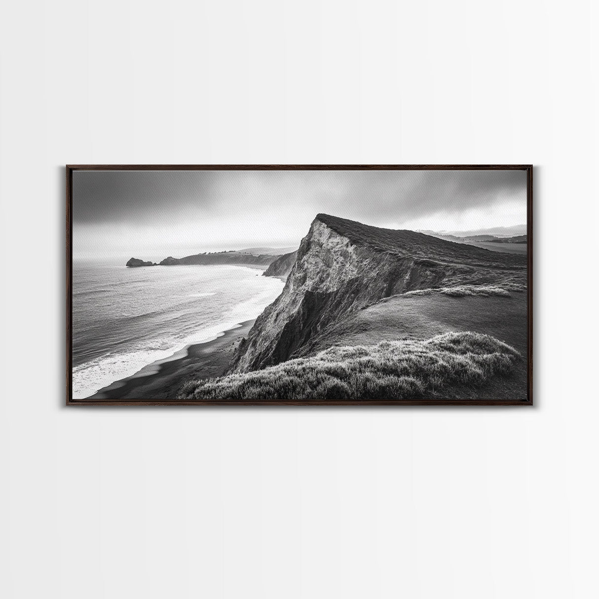 Cliffside Shoreline, Coastal Landscape Art, Ocean Horizon Scene, Canvas Print, Living Room Wall Art, Modern Seaside Minimalist Decor
