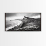 Cliffside Shoreline, Coastal Landscape Art, Ocean Horizon Scene, Canvas Print, Living Room Wall Art, Modern Seaside Minimalist Decor