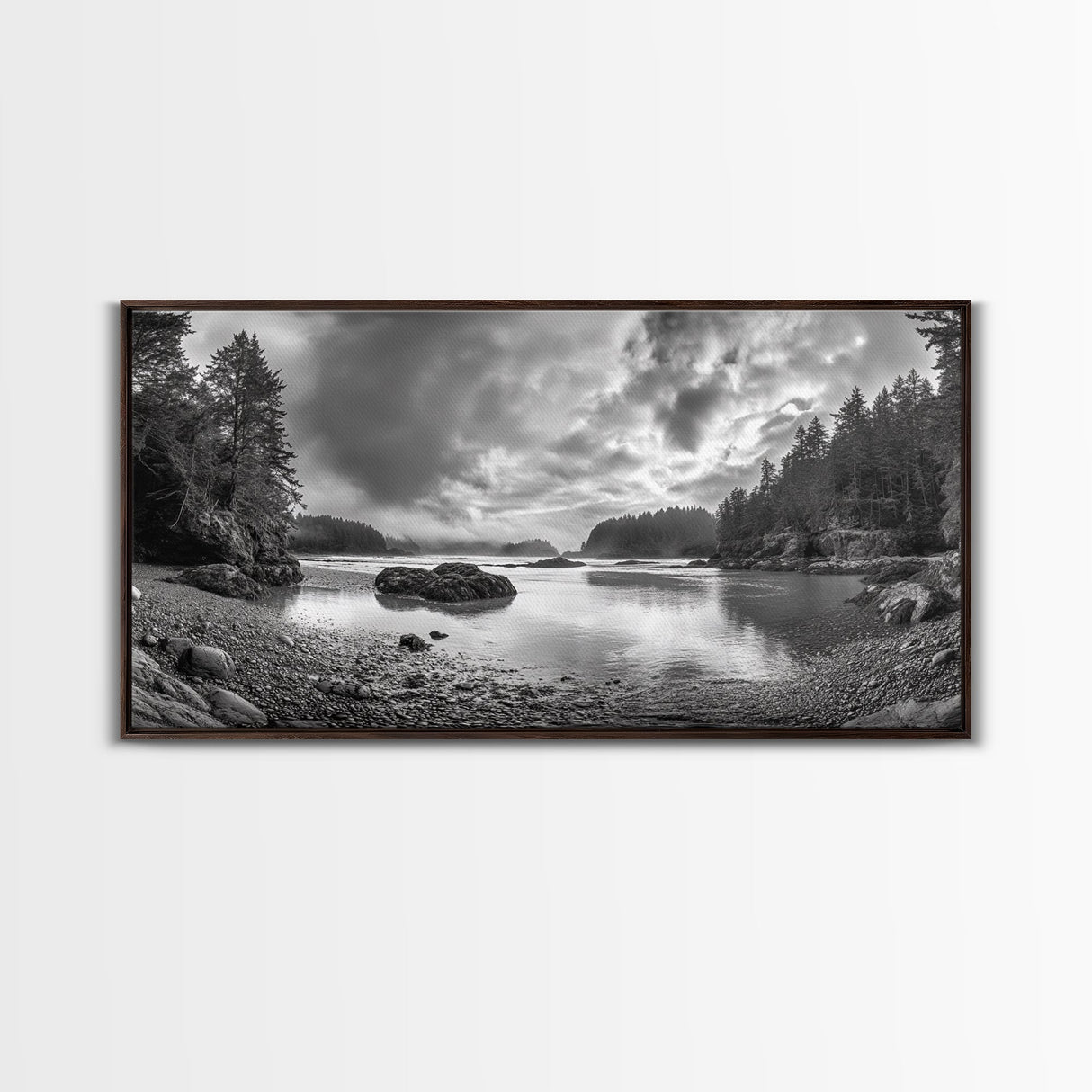 Misty Forest, Coastal Wilderness, Moody Landscape, Nature Escape, Framed Canvas Print, Cabin Decor, Autumn Wall Art, Woodland Aesthetic