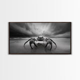 Fierce Crab, Coastal Storm, Ocean Mood, Dramatic Shore, Framed Canvas Print, Bathroom Wall Art, Beach House Decor, Marine Photography