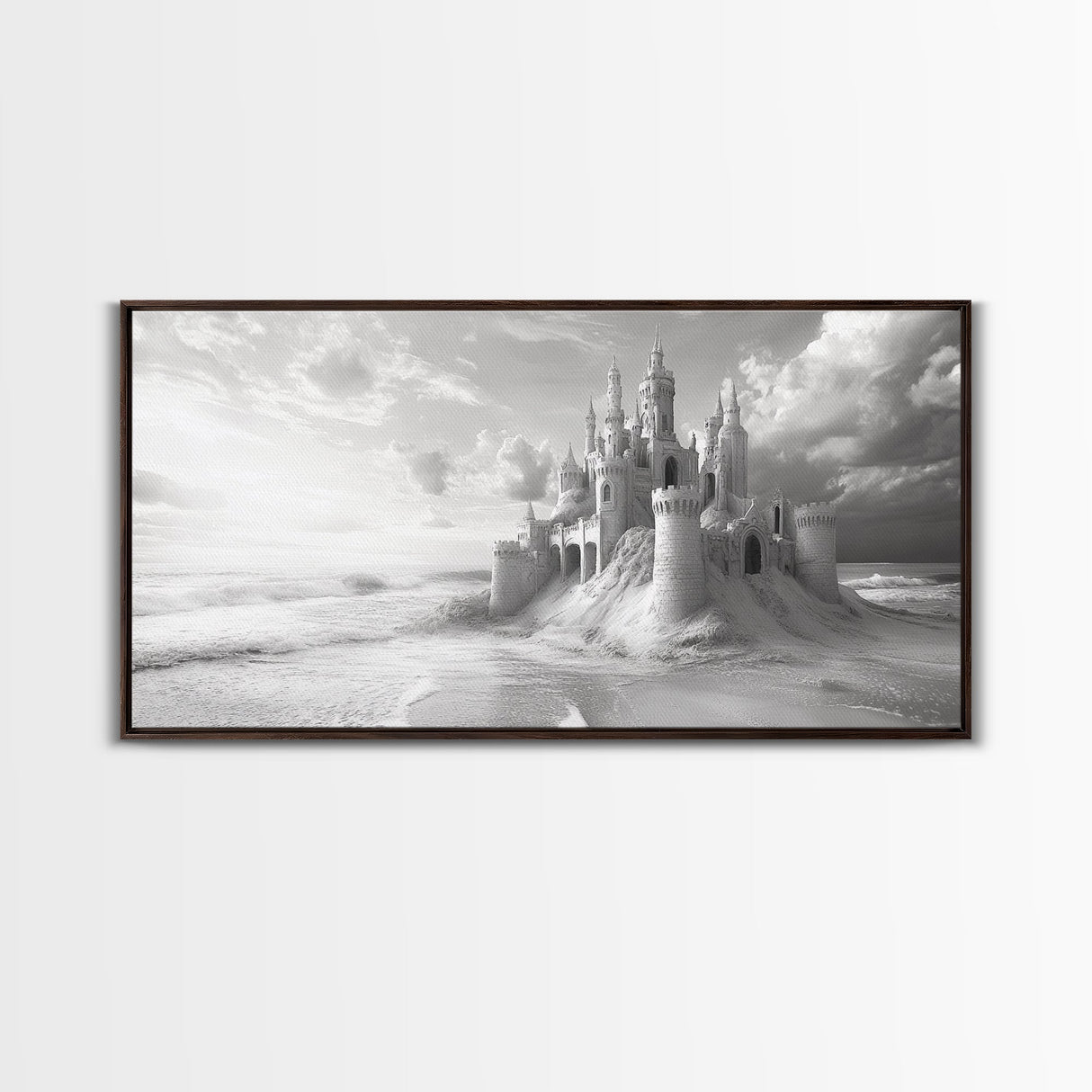 Sandcastle Fortress, Dreamy Seaside Castle, Fairytale Fantasy Art, Ocean Kingdom, Framed Canvas Print, Kids Room Wall Art, Bedroom Wall Art