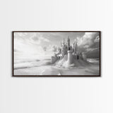 Sandcastle Fortress, Dreamy Seaside Castle, Fairytale Fantasy Art, Ocean Kingdom, Framed Canvas Print, Kids Room Wall Art, Bedroom Wall Art