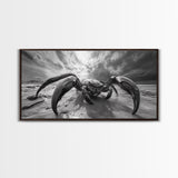 Giant Crab Close-Up, Beach Creature Art, Ocean Monster Print, Fantasy Wildlife Scene, Framed Canvas Print, Game Room Wall Art