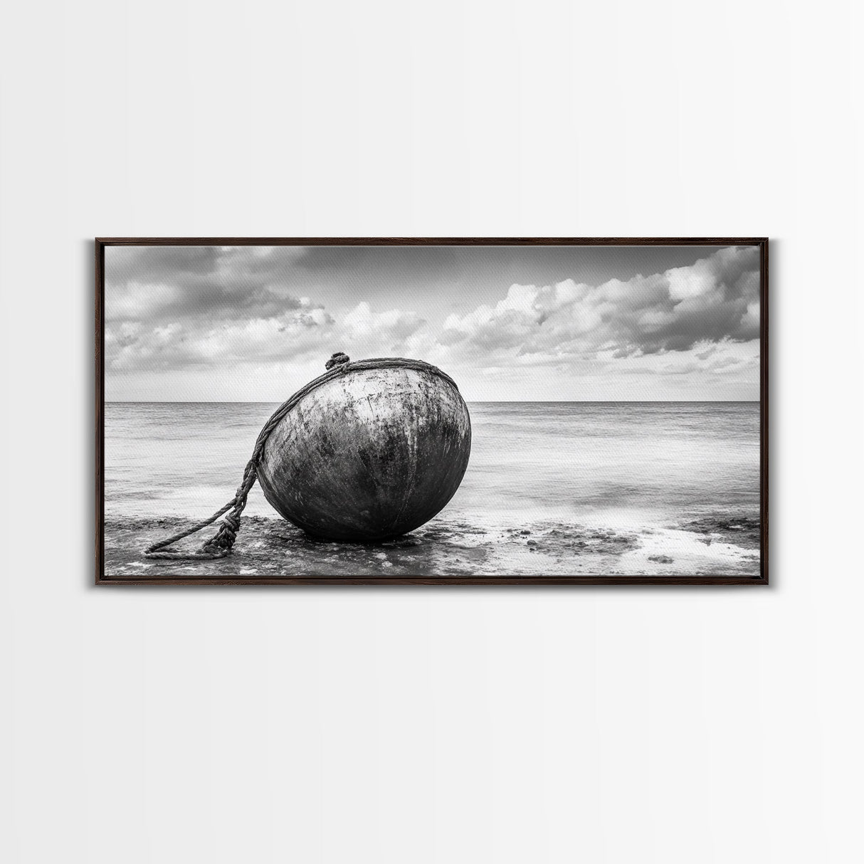 Weathered Buoy, Nautical Rope, Coastal Still Life, Beach Found Object, Framed Canvas Print, Beach House Art, Bathroom Wall Decor